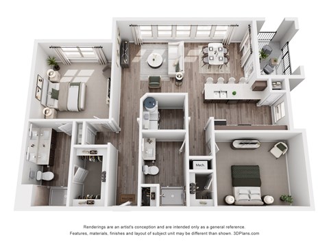 Floor plan for 2 beds, 2 baths, 1200 sqft